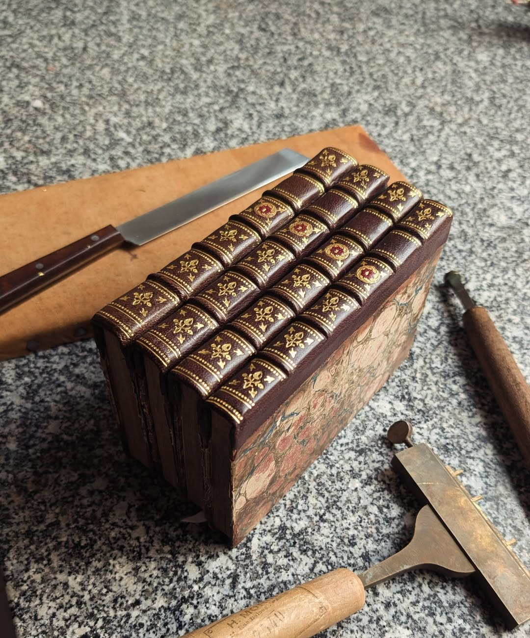 Set of repaired half leather bindings