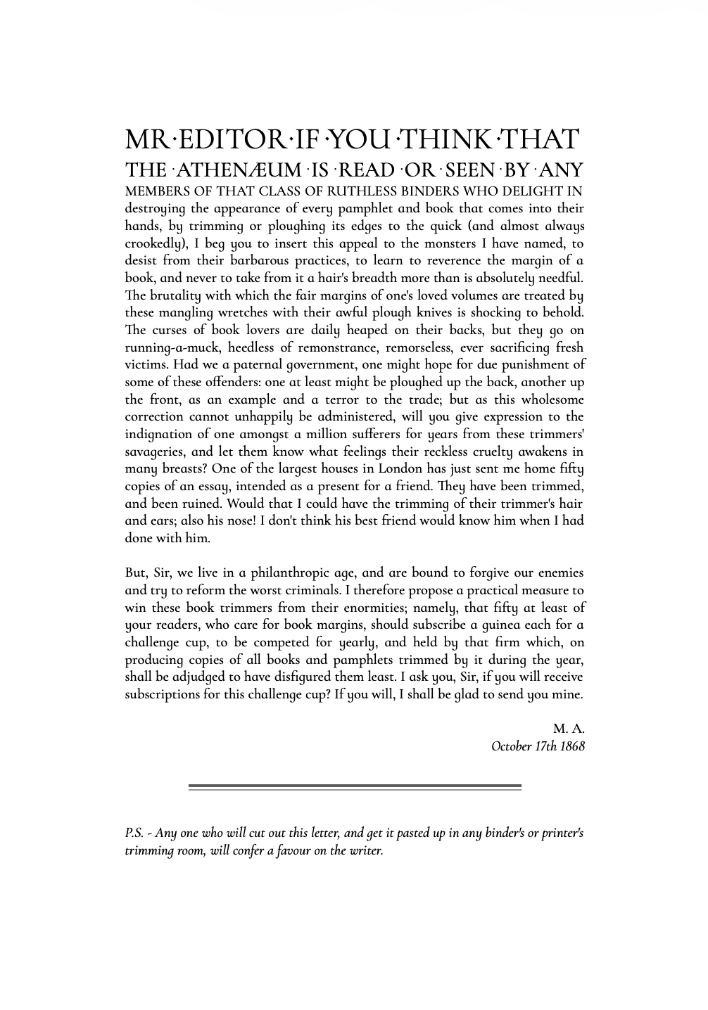 A Letter to the Atheneum